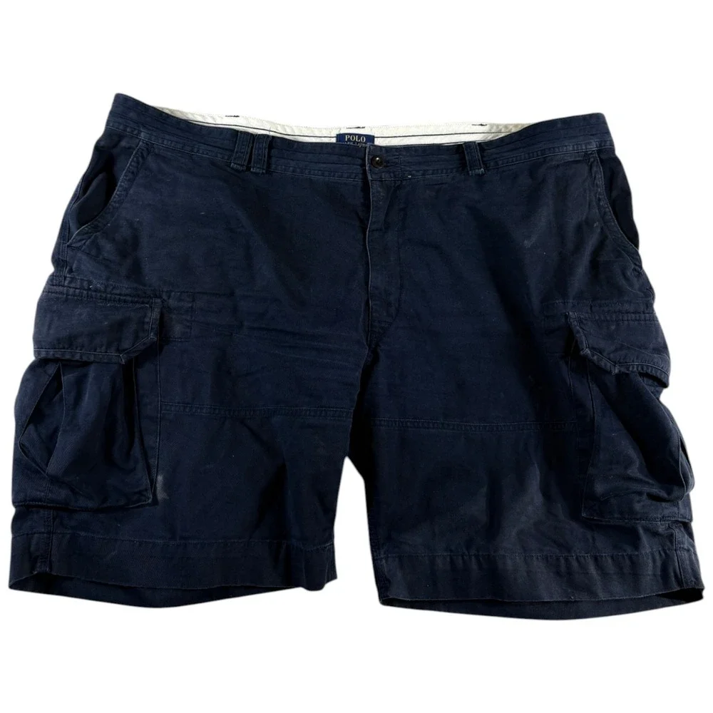 Polo Ralph‎ Lauren Authentic Cargo Shorts Mens 52 Blue Twill Cotton Dark Wash